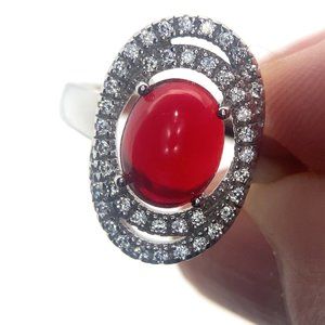 Red Opal 1.38ct Platinum Finish Solid 925 Sterling Silver Ring
